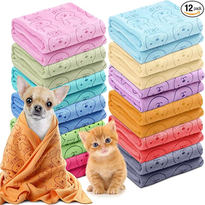Irenare 12 Pcs Microfiber Dog Towels for Drying Dogs Cats, 20 x 40 Inch, Quick Drying Absorbent Pet Puppy Towels for Small Puppy Dog Cat Kitten Pet, Grooming Bathing Shower Travel Supplies(Multicolor)