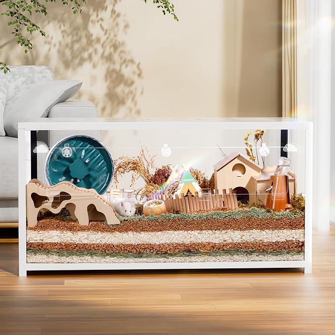 BUCATSTATE Hamster Cage Metal 2.0 - Large Hamster Enclosure Stackable with Top Access Easy Assemble 39.3L*19.7W*20.6H Inches Dwarf Syrian Hamster Tank for Gerbil, Mouse, Rat (774sq inch White)