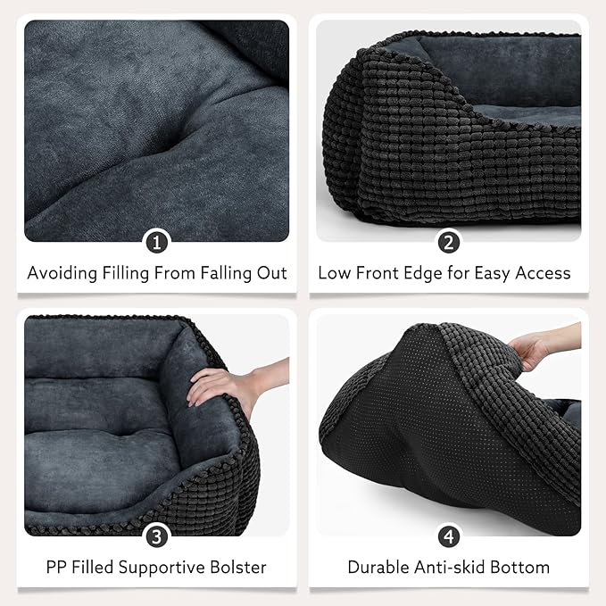 MIXJOY Rectangle Washable Orthopedic Dog Bed for Small, Medium and Large Dogs, Soft Calming, Sleeping Puppy Bed Durable Pet Cuddler with Anti-Slip Bottom, S (20"x19"x6")