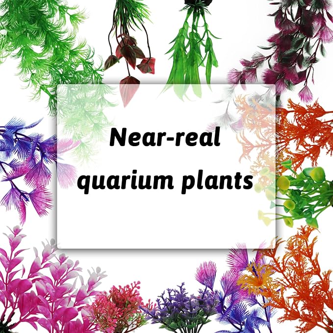 Aquarium Decorations Plants with Rockery View, 25pcs Aquarium Decor Plants and Rock Cave Hideout Ornaments, Fish Tank Accessories, Fish Tank Plants Plastic Decoration for Aquariums