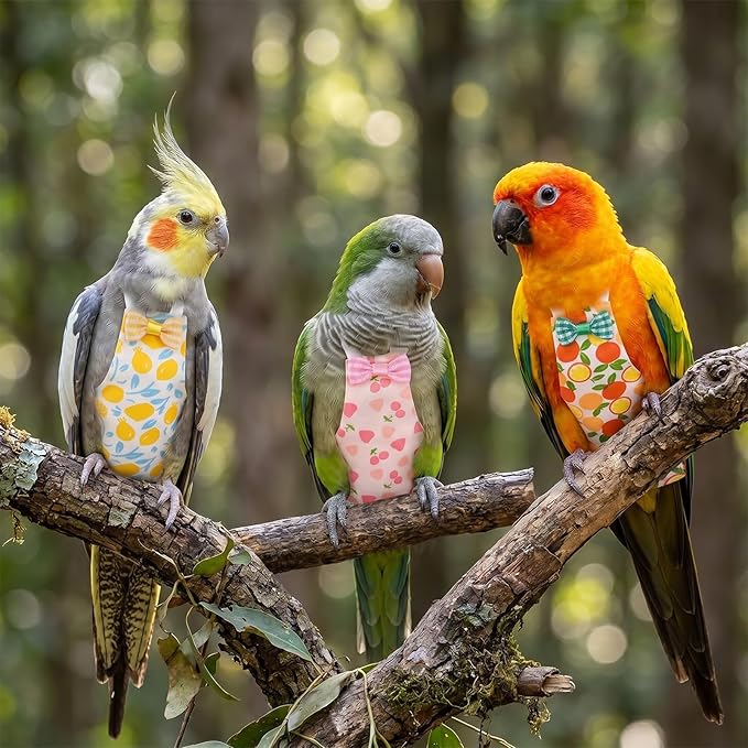 4 Pcs Bird Diaper, Reusable Pet Bird Diapers Parrot Flight Suit with Waterproof Inner Layer Adjustable Parakeet Diaper Washable for Parakeet Cockatiel Mini Macaw Budgie Canary Size L