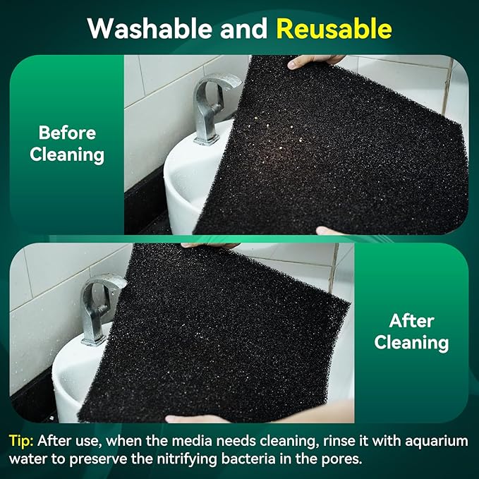 Borlech Aquarium Bio Filter Sponge Pad - Cut-to-Size Aquarium Filter Media for Fish Tank, Pond, Sump - Mechanical & Biological Filtration (18.5"x18.5"x0.8", 50PPI, 2 Pack)