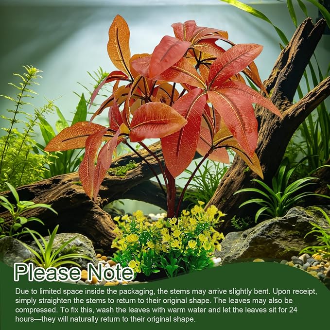 Silk Aquarium Plants 2-Pack 11.8" Tall | Soft Silk Plants for Fish Tank, Artificial Decoration for Fish Habitats, Safe for All Fish (Red)