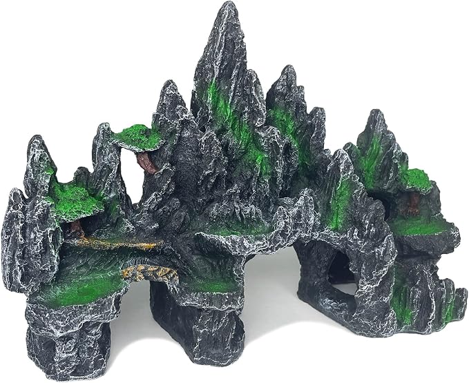 Aquarium Decor - Large Mountain Rock Cave for Fish Tank, Aquarium Hideout Ornament with Rock Texture for Betta, Guppy, Shrimp - Aquatic Hide Decoration, Fish Hiding House（Black）
