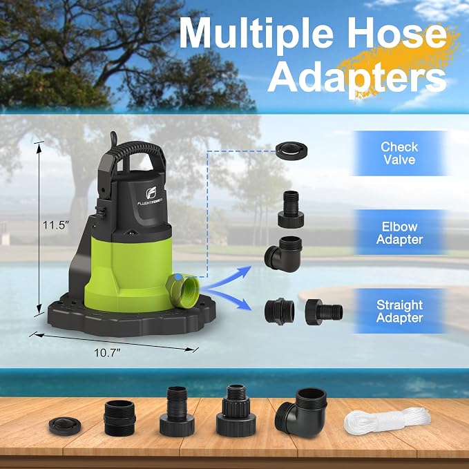 Automatic Pool Cover Pump, 3/4HP 3400GPH Submersible Above Ground Water Removal Pump with Check Valve Adapter, 26FT Power Cord for Pool, Hot Tub, Rooftop, Water Bed, Basement Draining