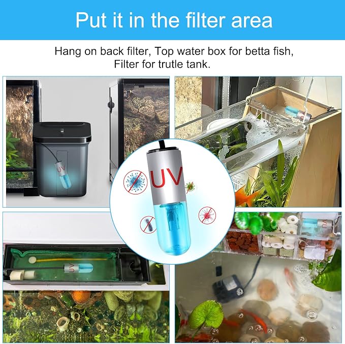Aquarium Clean Light，3 W mini &13W Submersible Light with UV Test Card,Aquarium Water Clean Green Clear Waterproof Clean Lamp for Pond,Swimming Pool,Indoor (3W MINI)