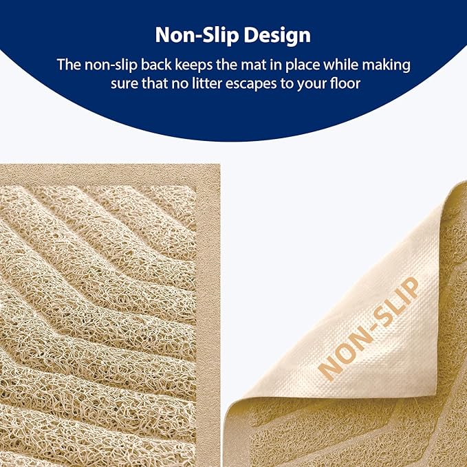 WePet Cat Litter Box Mat(No. 02-2), Kitty Premium PVC Pad, Durable Trapping Rug, Phthalate Free, Urine-Resistant, Scatter Control, XXL 47 x 36, Beige