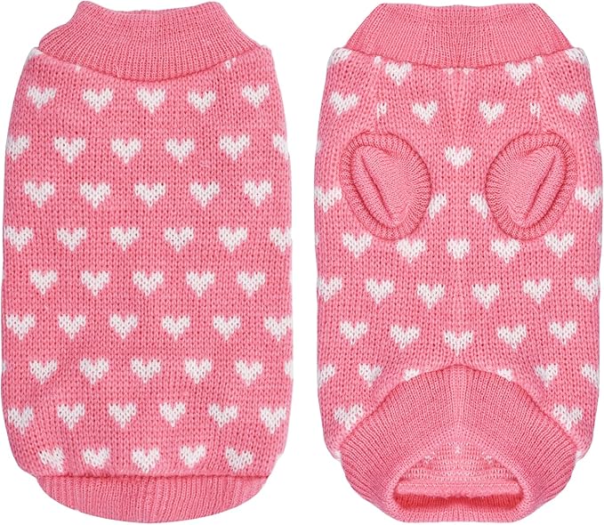 Valentine's Day Pink Heart Pet Sweater for Dogs - Cozy Knitted Small to Medium Dog Sweaters, Adorable Puppy Cat Dogs Sweater with Love Pattern, Perfect for Cold Weather and Celebrating Love