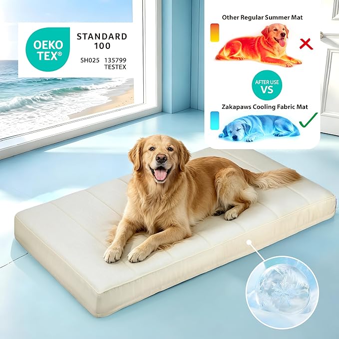 Cooling Dog Bed for Large Dogs - Orthopedic Pet Beds with Memory Foam, QMAX>0.5, Waterproof Removable Washable Cover for Hot Weather, Dark Beige, 35" L x 23" W x 3" H