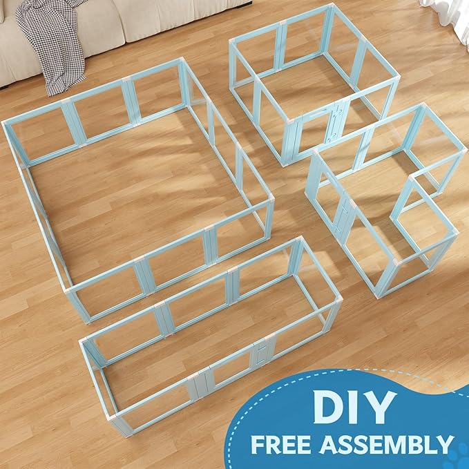 DIY Clear Acrylic Dog Playpen Indoor, Transparent Easy Cleansing Puppy Fence with Suction Cup, Easy-Assemble Indoor Whelping Crate for Small Puppies (23.6" H, 12PCS), Blue
