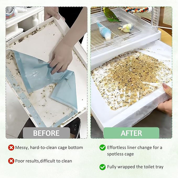 Tfwadmx 30 PCS Disposable Bird Cage Liner Bags 34'' x 22'' Plastic Parakeet Cage Tray Liners Oversized Plastic Tray Covers for Birdcage Parrots Cockatiels
