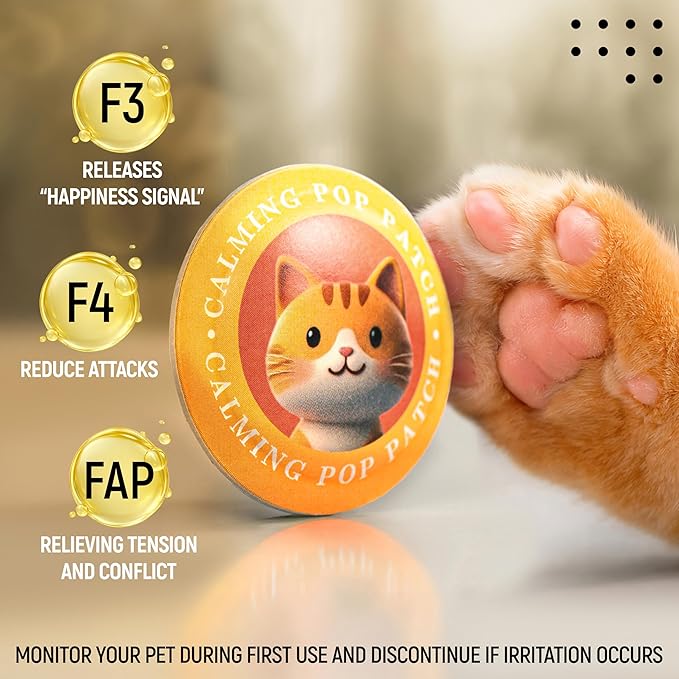 Granatan Calming Pop Patch for Cat Travel, Pheromone Diffuser for Cats, Reduces Anxiety and Stress-Related Behaviors, for Carrier, Vet Visits, Pet Travel Support, Long-Lasting, No Electricity Needed