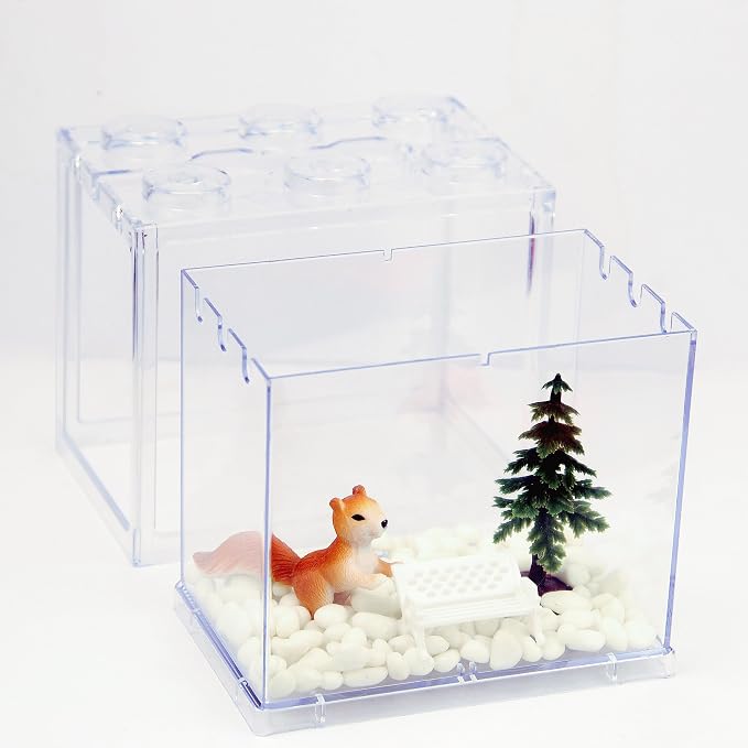 Small Sea Monkey Tank, Stackable Mini Betta Fish Tank Tinny Aquarium Kit with Aquarium Gravel, Moss Ball Tank Shrimp Tank 0.27 Gallon Acrylic Cube Fish Bowl for Shrimp Snails