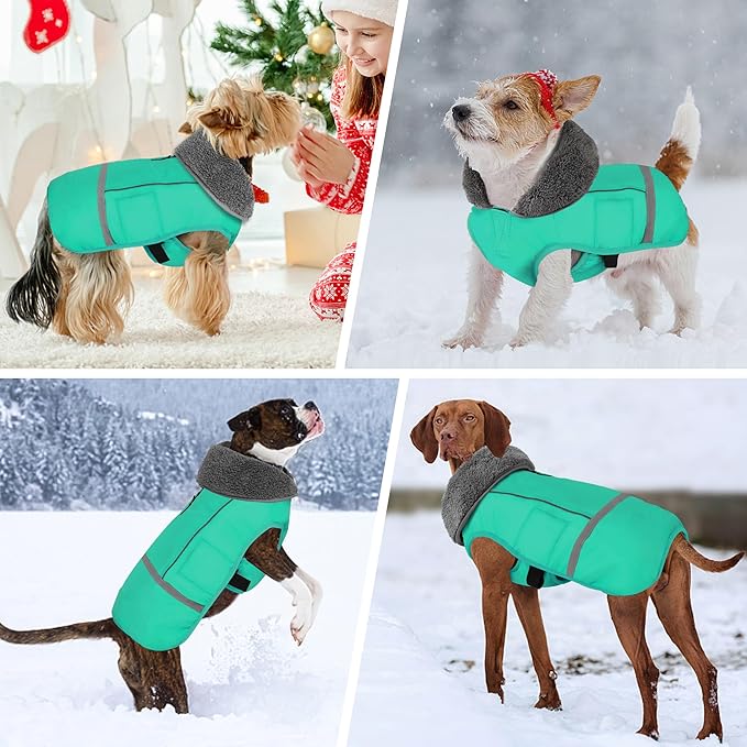 Dogcheer Warm Dog Coat, Waterproof Dog Jacket Christmas Puppy Winter Coat with Buckle, Reflective Adjustable Pet Snow Jacket Turtleneck Fleece Sweater for Small Medium Large Dogs - Pine Green, 3XL