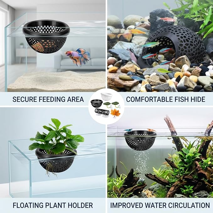 CZFDHP Betta Hammock, Floating Betta Hide, 6 PCS Fish Tank Decorations with Aquarium Plants, Betta Fish Tank Accessories for Resting and Hiding, Multi-Functional Play Spaces with Leaf Pads and Tunnel