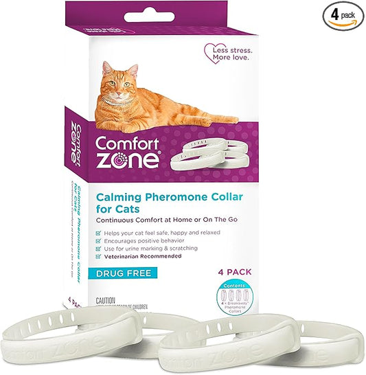 Comfort Zone Cat Calming Collar Value Pack: 4 30-Day Calming Collars for 120 Days of Calm; Cat Pheromones Help Anxiety, Reduce Stress, Urine Marking, Scratching; Indoor or Outdoor Cats; Long-Lasting