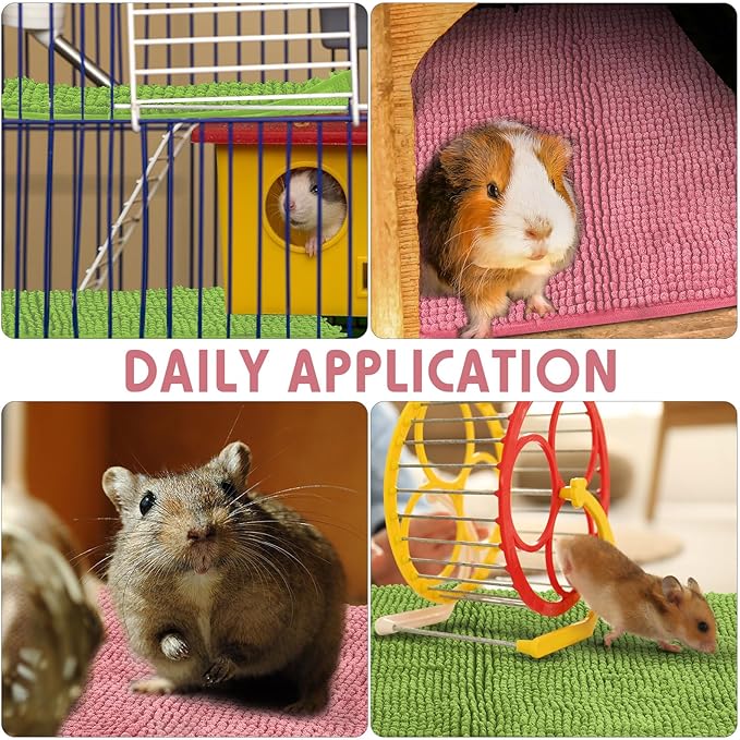 Amylove 4 Pcs Guinea Pig Cage Liner Washable Fleece Pee Pads Pet Dog Cat Bedding Training Mat for Small Animal Guinea Pig Puppy Bunny Hamster(16 x 24 Inch,Rectangular,Green Pink)