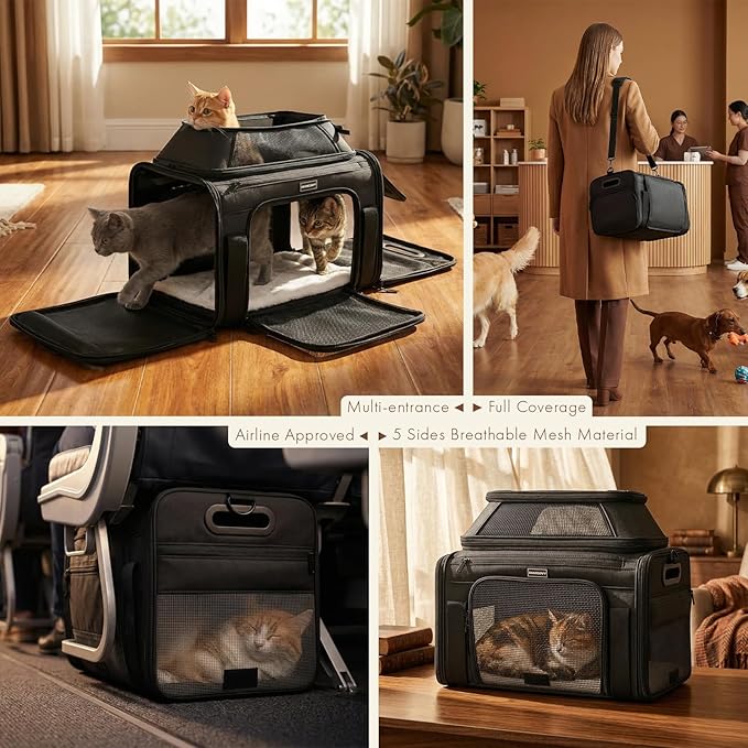 Top-Expandable Pet Carrier with Treat & Pet Window,18x13x9.5 Inch Southwest Frontier Airline Approved,Soft-Sided Dog Carrier for Small Dogs and Cats,Travel Cat Carrier with Locking Safety Zippers