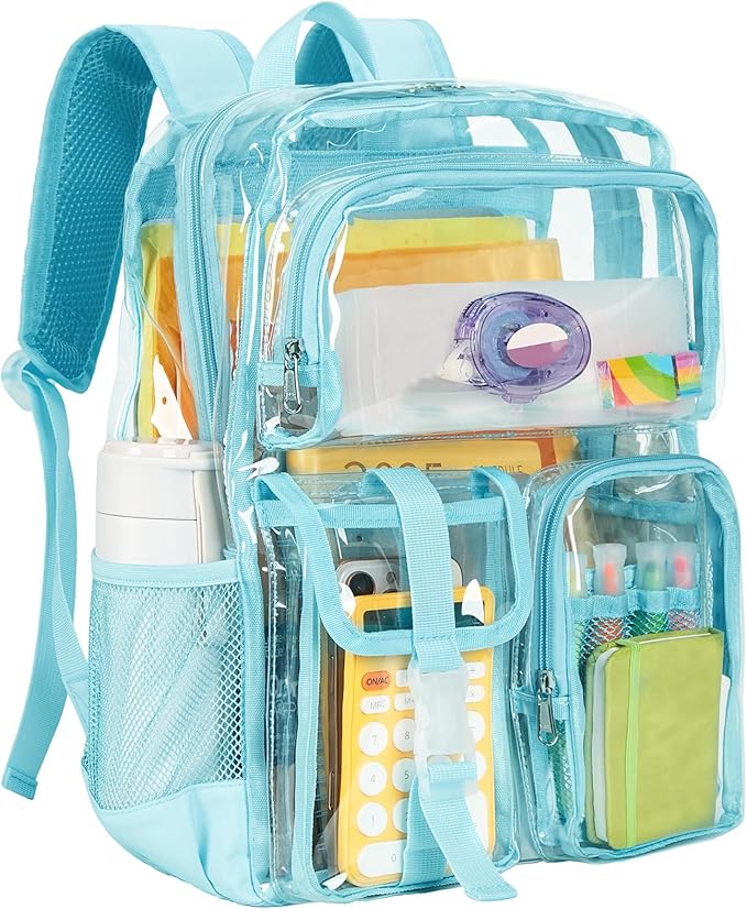 Vorspack Clear Backpack - Heavy Duty Transparent Bookbag for Adults Large See Through backpacks for Work, College, Travel - Sky Blue