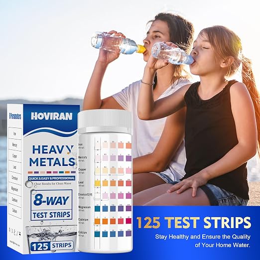 Heavy Metals Water Test Strips (125 Strips), 10 in 1 Home Water Test | Well & Drinking Water Testing Kit for Iron, Mercury, Copper, Lead, Chromium, Magnesium, Cadmium, Calcium