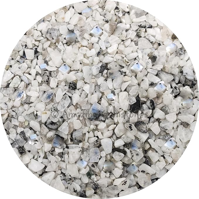 Amazing Gemstone Rainbow Moonstone Crystal Chips Aquarium Gravel Rocks - Bulk Fish Tank Gravel, Small Tumbled Stone Chips and Tiny Crystals for Decoration (Natural AAA Grade Gemstones)
