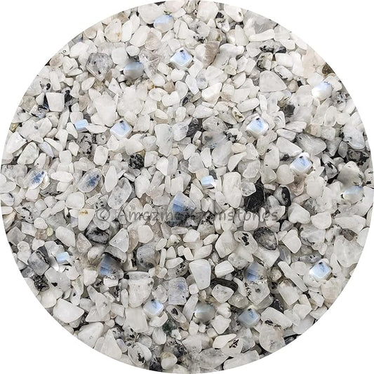 Amazing Gemstone Rainbow Moonstone Crystal Chips Aquarium Gravel Rocks - Bulk Fish Tank Gravel, Small Tumbled Stone Chips and Tiny Crystals for Decoration (Natural AAA Grade Gemstones)