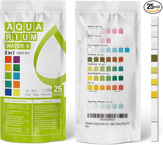 AAwipes Aquarium Ammonia Test Strips 8-in-1 |25 Strips | Quick & Accurate Water Testing Test pH, Carbonate, Alkalinity, Hardness, Chlorine, Nitrite, etc. (K02-25)