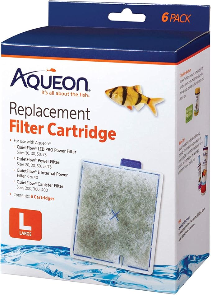 Aqueon Replacement Filter Cartridges Large (6 Pack), Ensure Even Distribution of Activated Carbon, 25% More Activated Carbon, Easy Installation | Fish tank filter cartridge with activated carbon, rinse-install tab, change every 4 weeks, fits canister f...