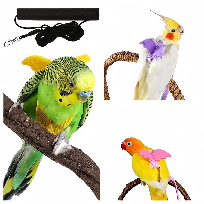 3 Sets Pet Parrot Bird Harness and Leash with Cute Wing, Adjustable Bird Flying Harness Straps Outdoor Training Traction Rope for Parrots Pigeons Lovebird Cockatiel(L,Pink, Yellow&Purple)