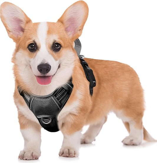 BARKBAY No Pull Dog Harness Large Reflective Dog Harness with Front Clip and Easy Control Handle for Walking Training Running with ID tag Pocket(Black,M)