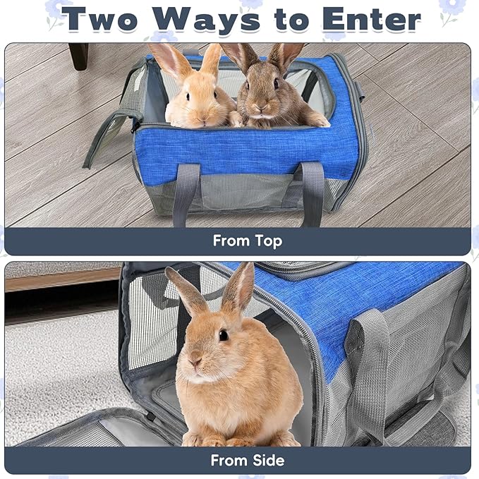 PINVNBY Bunny Carrier for Travel Camping Outdoor, Small Pet Carrier, Guinea Pig Carrier, Breathable Pet Portable Hand Bag for Hamster Rabbit Guinea Pig (Blue & Gray)