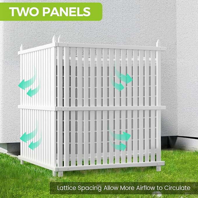 Classic White Vinyl PVC Air Conditioner & Trash Can Fence, 2 Panels, 50" W x 50" H, Easy to Install, All-Weather Durable, HOA Compliant, Privacy & Security