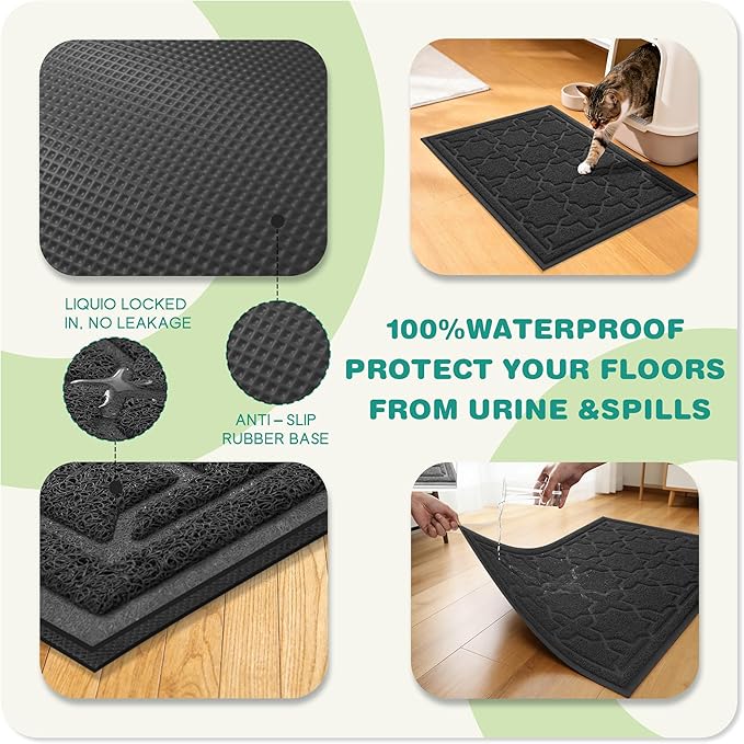 Yimobra Cat Litter Mat, 24"x20" Litter Mat with Litter Lock Mesh, Soft Cat Litter Mat Litter Trapping Mat, Easy to Clean, Non-Slip, Water Resistant, Litter Free Floors, Black