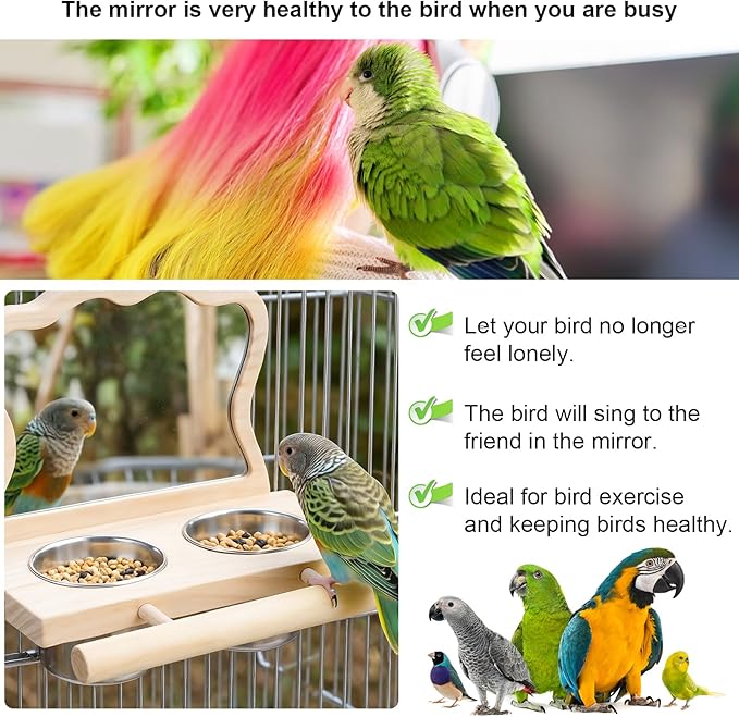 Natural Wood Bird Perch, Parrot Cage Accessories, Suitable for Parakeets, Cockatiels, Lovebirds, Tool-Free Adjustable Bird Cage Supplies & Bird Toys