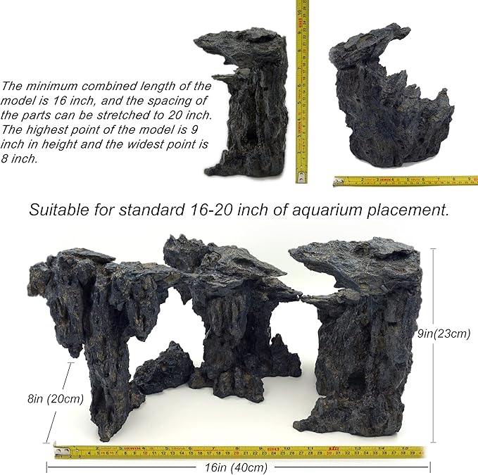 Allcolor Aquarium Rock Decor, 4-Piece Cave of Gods Aquascape, 16-20 in | Four adjustable rock modules form a towering cave landscape with layered passages and ledges.