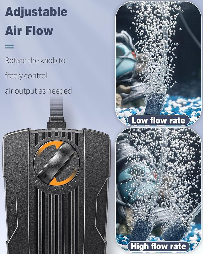 Pawfly 50 GPH Aquarium Air Pump for 10-60 Gallon Fish Tanks Dual Outlet Adjustable Ultra Quiet Aerator Pump with Airline Tubing, Air Stones Connectors, Check Valves and Nano Bio Sponge Filter