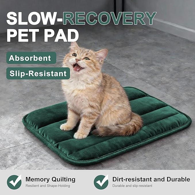 Dog Bed Mat, Reversible Dog Crate Pad with Washable Kennel Mat and Soft Foam, Flat Pet Bed for Dogs & Cats, for Crates Carriers & Travel (Green, 18" L*12" W*1.5" Th)