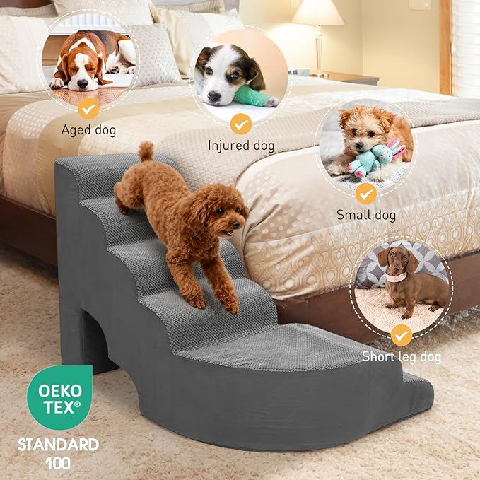 Dog Stairs for High Beds, 6 Steps Soft Foam Pet Stairs for Bed 27-30 inches, L Shaped Dog Steps, Non-Slip Sturdy Pet Stairs, 30D Foam Doggie Ramp for Small/Large Dogs/Old Cats