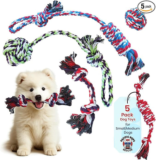 Pacific Pups Products Dog Rope Toys for Medium Dogs & Small Dogs 5 Pack - Puppy Teething Toys and Small Dog Toys - 5 Puppy Chew Toys for Teething