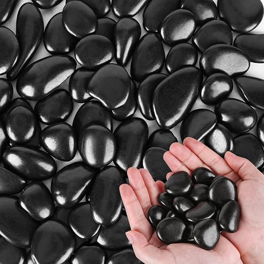 Black River Rocks for Plants 11.25 LB Small Decorative Pebbles 1"-1.5" Polished Stones Smooth Aquarium Gravel for Fish Tank Vases Indoor Planters Outdoor Landscaping Garden (180oz)