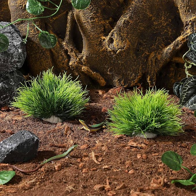 IBWell 2pcs Artificial Aquarium Mini Plants Decor Green Grass Plastic Hideout Waterscape Ornament Fish Tank Accessories for Turtle Betta Hides - Small