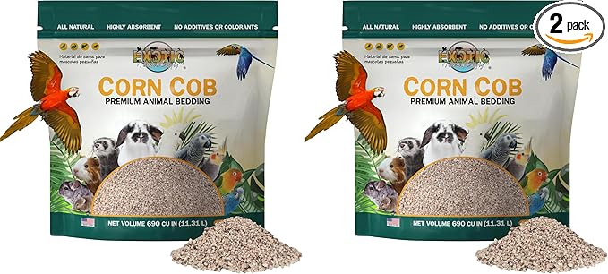 Natural Corn Cob Bedding, Corn Cob Litter, Dust-Free, Birds and Small Animals, ~10 lbs (690 CU in) (Pack of 2)