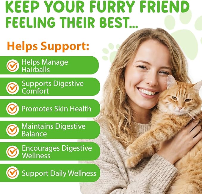 Hairball Relief for Cats, Natural Cat Hairball Treatment with Natural Ingredients & Vitamins - Kitten Furball Treatment, Supports Skin & Coat, Digestion, Immune Support for All Cats (2)