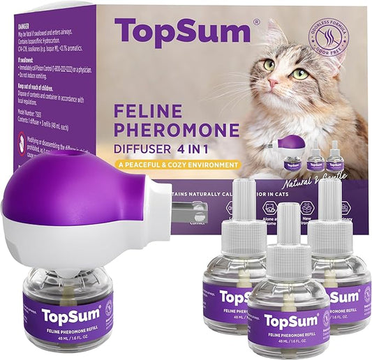 TopSum Cat Calming Pheromone Diffuser: Feline Pheromones Plug in for Stress, Along At Home, Spraying, Fighting, Scratching, Aggression & Excessive Meowing (Purple)