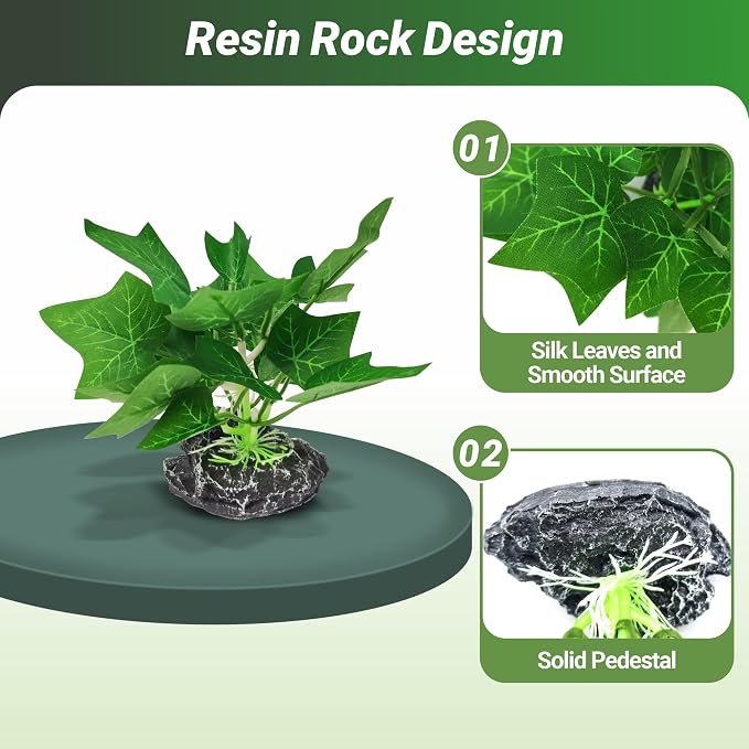 GOZILLA Silk Fish Tank Plants,Reptile Artificial Plant,Reptile Plants for Terrarium,Aquarium Decorations Accessories Set,Resin Pedestal Silk Aquarium Plant for Fish Tank.(4PCS/B-Set)