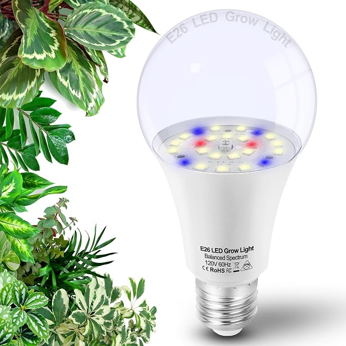 Led Grow Light Bulbs for Indoor Plants Full Spectrum E26 A19 10W | Grow LED Bulb with Balanced 5000K Blue Red for Seeds Greens Laboratory,School,Greenhouse, Indore Garden, Hydroponic,1Pcs