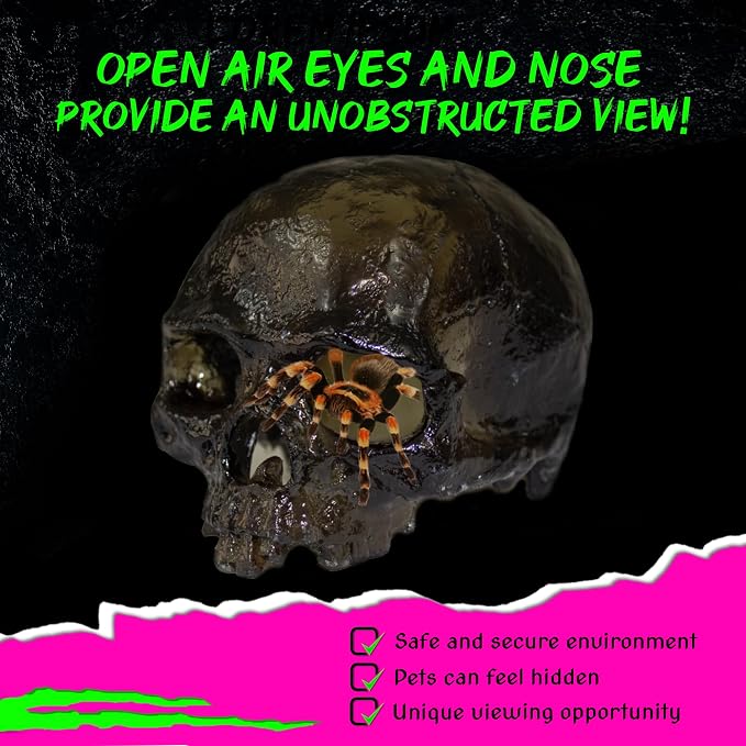 Spooky Skull Décor, Premium Aquarium Resin Skull, Fish Tank Skull Decoration, Unique and Durable Snake/Reptile Hide, Halloween Aquarium Décor for Small Pets, Perfect for Terrarium Décor