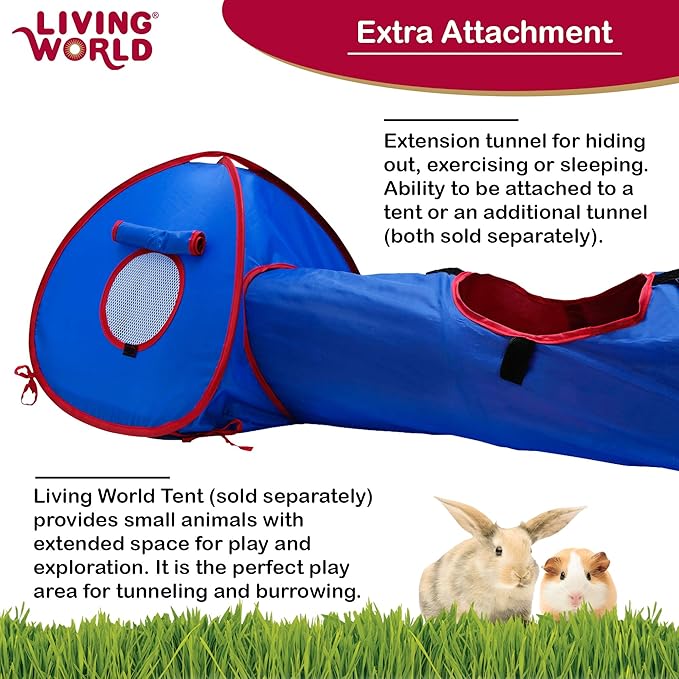 Living World Pet Tunnel, Small Animal Tunnel for Rabbits and Guinea Pigs, Blue/Red, 61397
