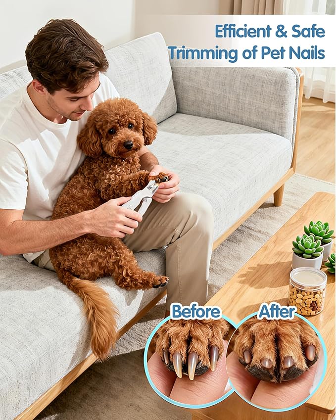2-in-1 Dog Nail Clippers & Grinder with LED Light, Quiet Electric Pet Nail Trimmer for Large Medium Small Dogs Cats, Rechargeable Safety Guard for Black Nails, Painless Grooming Kit