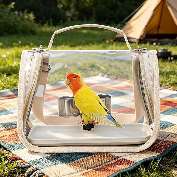 Breathable Bird Backpack, Transparent Travel Carrier, with Perch Stand, 35cm Ventilated Pet Bag with Clear Window Design, Bird Transport with Portable Style, Pet Carrier for Outdoor Travel Camping